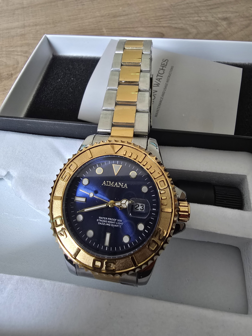 Two-Tone Gold & Silver Men's Dive Watch with Blue Dial